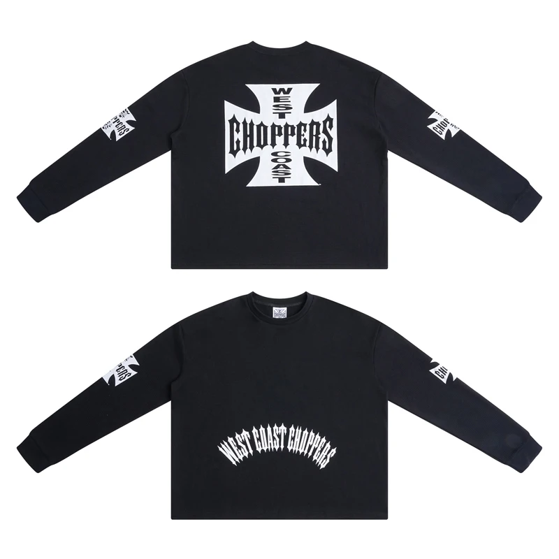 New Arrivals West Coast Long Sleeve Tee High Quality Waffle Fabric Round-neck Print Tops Men Women T-shirt