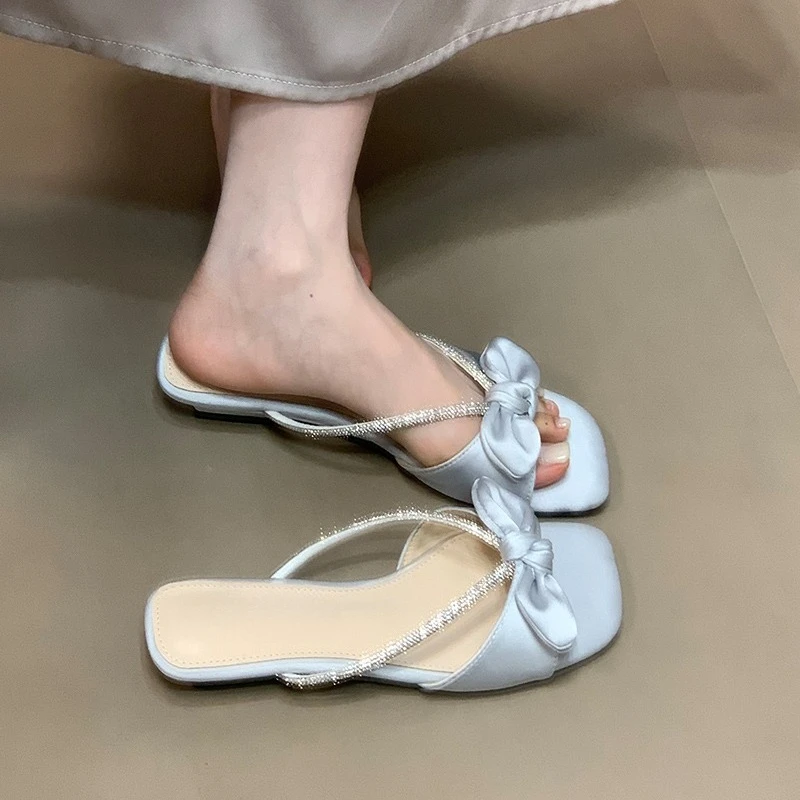 Bloco de salto temperamento strass chinelo exterior usar verão dedo do pé quadrado aberto arco antiderrapante sandálias resistentes ao desgaste