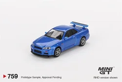 (Pre-Order) MINI GT 1:64 Skyline GT-R (R34) W-Spec Bayside RHD Blue Diecast Model Car