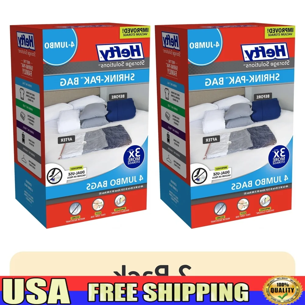 

2 Pack Jumbo Vacuum Compression Storage Bags Closet Organizer Extra Bedding Pillows Cushions Space Saver Durable Plastic Storage