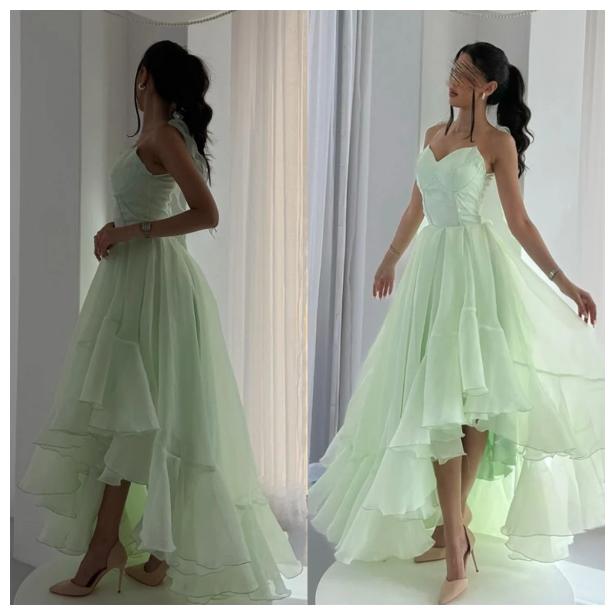

Customized Modern Green Chiffon Evening Dress Sweetheart Spaghetti Straps Sleeveless Special Occasion Gowns Party Dress Fashion