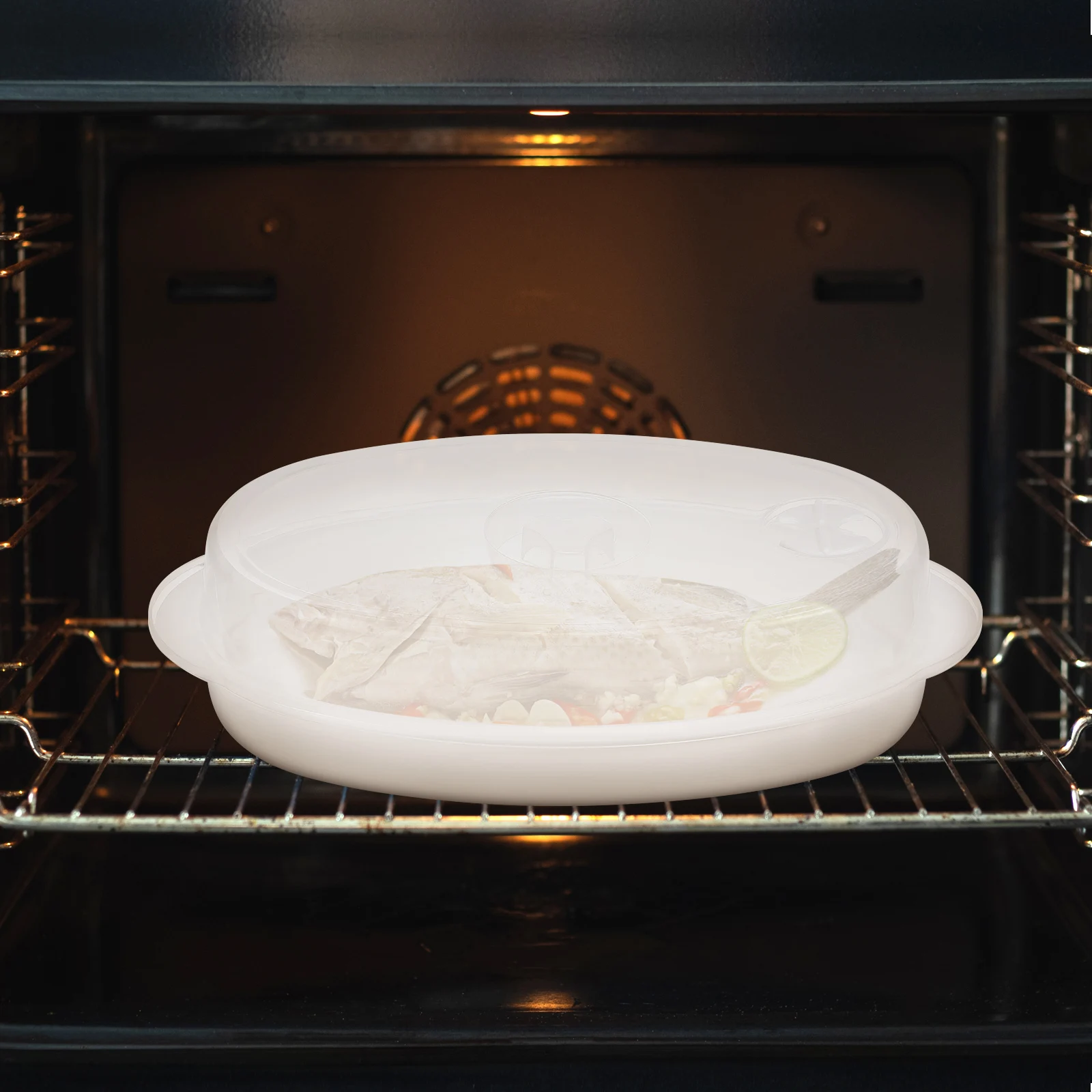 

Steamed Fish Plate Microwave Steamer Eco Friendly Kitchen Food Basket Bamboo Cover Vent Hole Oil Filter Home Cookware