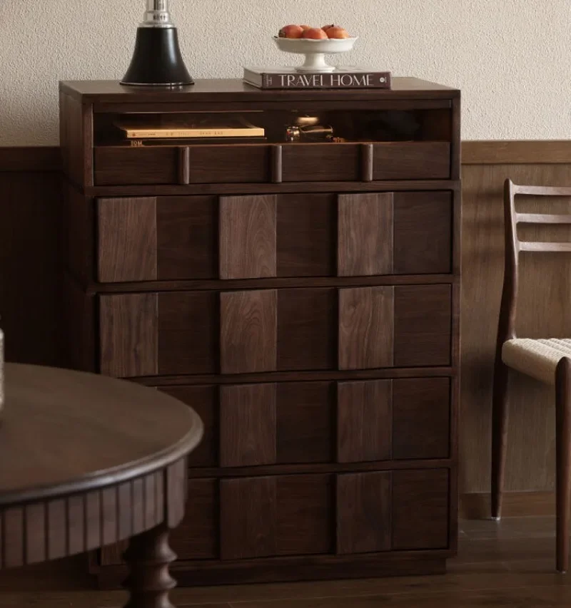 North American black walnut chest of drawers solid wood locker Nordic living room bucket cabinet bedroom storage log pumping