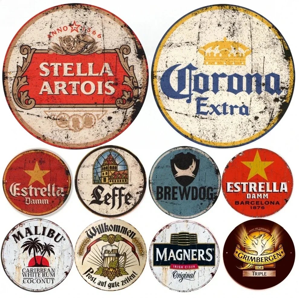 Vintage Beer Round Metal Aluminum Signs Posters Retro Wall Art Hanging Plates For Pub Bar Club Man Cave Home Decoration