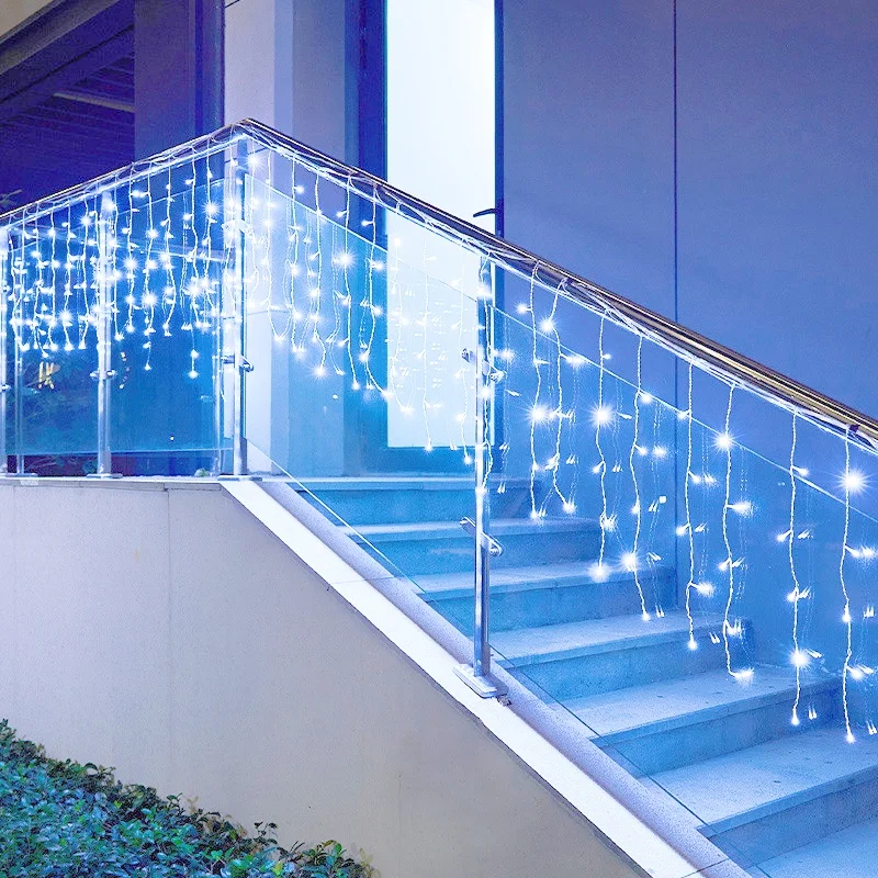 Christmas Decorations LED Icicle String Lights EU Plug Christmas Garland Droop Light Wedding Garden Street Outdoor Decoration