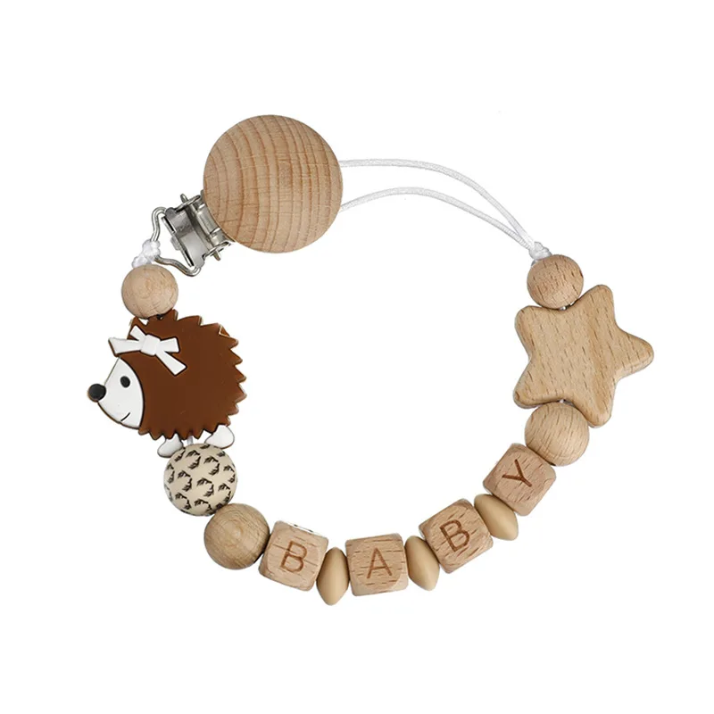 INS Baby Pacifier Clip Chain Wooden Dummy Nipple Holder Clips Silicone Bear Koala Animal Teethers Newborn Teething Toys BPA Free