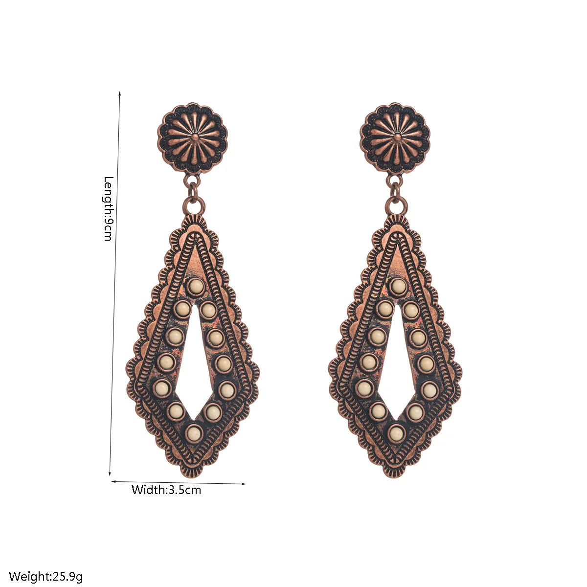 Bohemian Hollow Rhombus Drop Earrings Antique Bronze Tribal Pattern Dangle Earring Vintage Statement Jewelry For Women