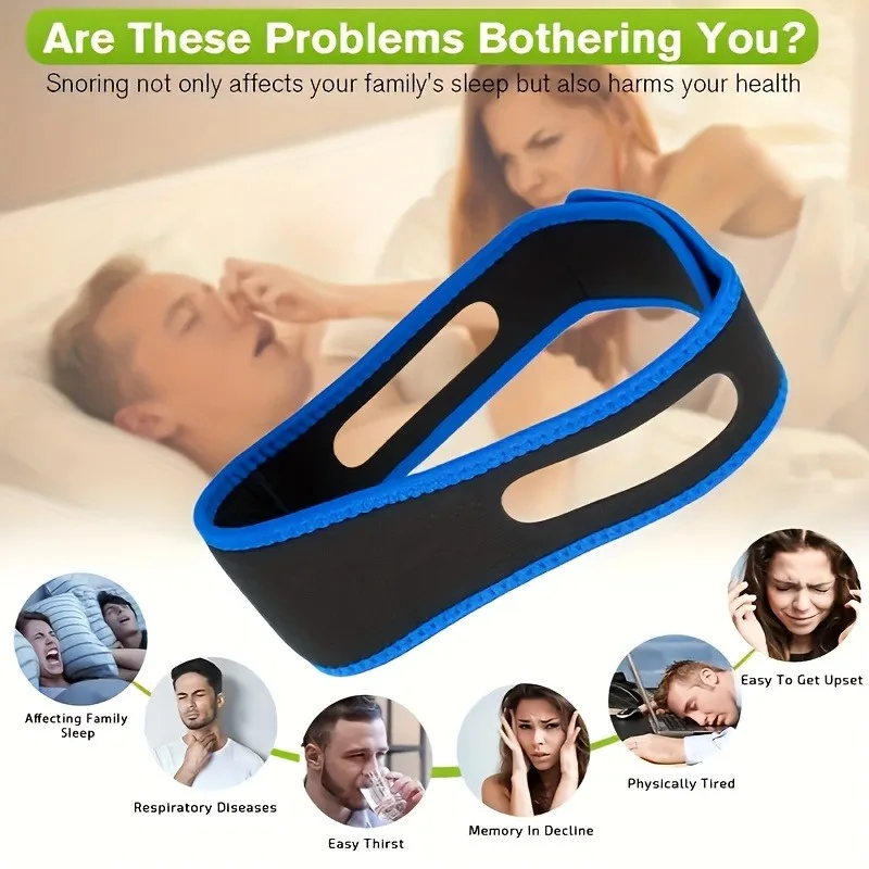 Adjustable, Breathable Anti-Snoring Chin Strap: No Snoring, Suitable for All Genders, Odorless, Lightweight