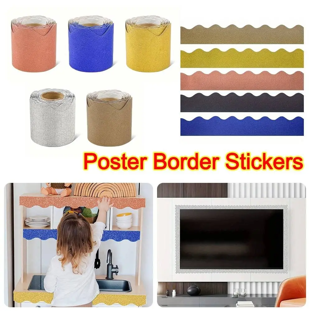 

Colored Poster Border Stickers DIY Waterproof Wavy Edge Paper Black Board Decorative Stickers