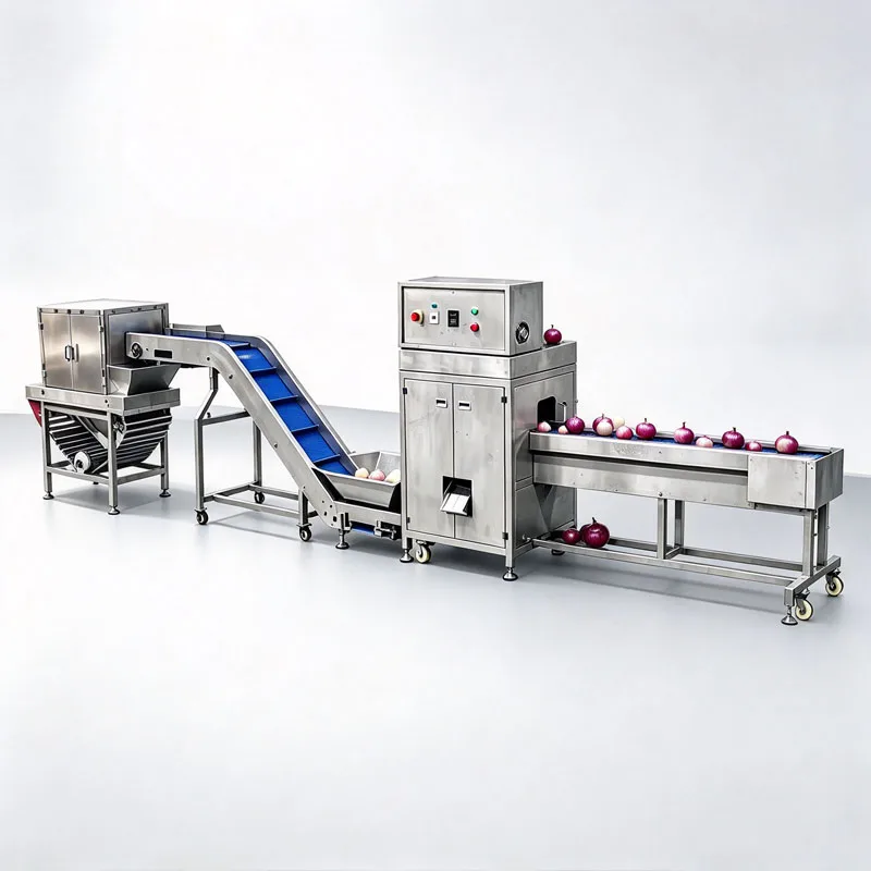 Onion Washing And Peeling Line Automatic Bubble Cleaning Machine With Elevator And Peeler For Vegetable Factory Customized