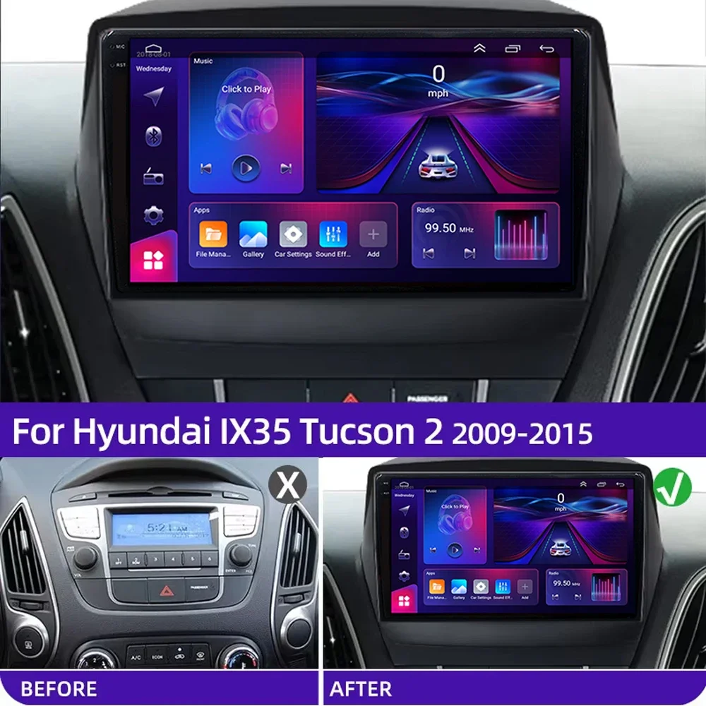 Cortex-A76 Octa-Core Android 16 Car For Hyundai Tucson 2 LM IX35 2009 -2015 Navigation Carplay Stereo Speakers Touch Screen Wifi