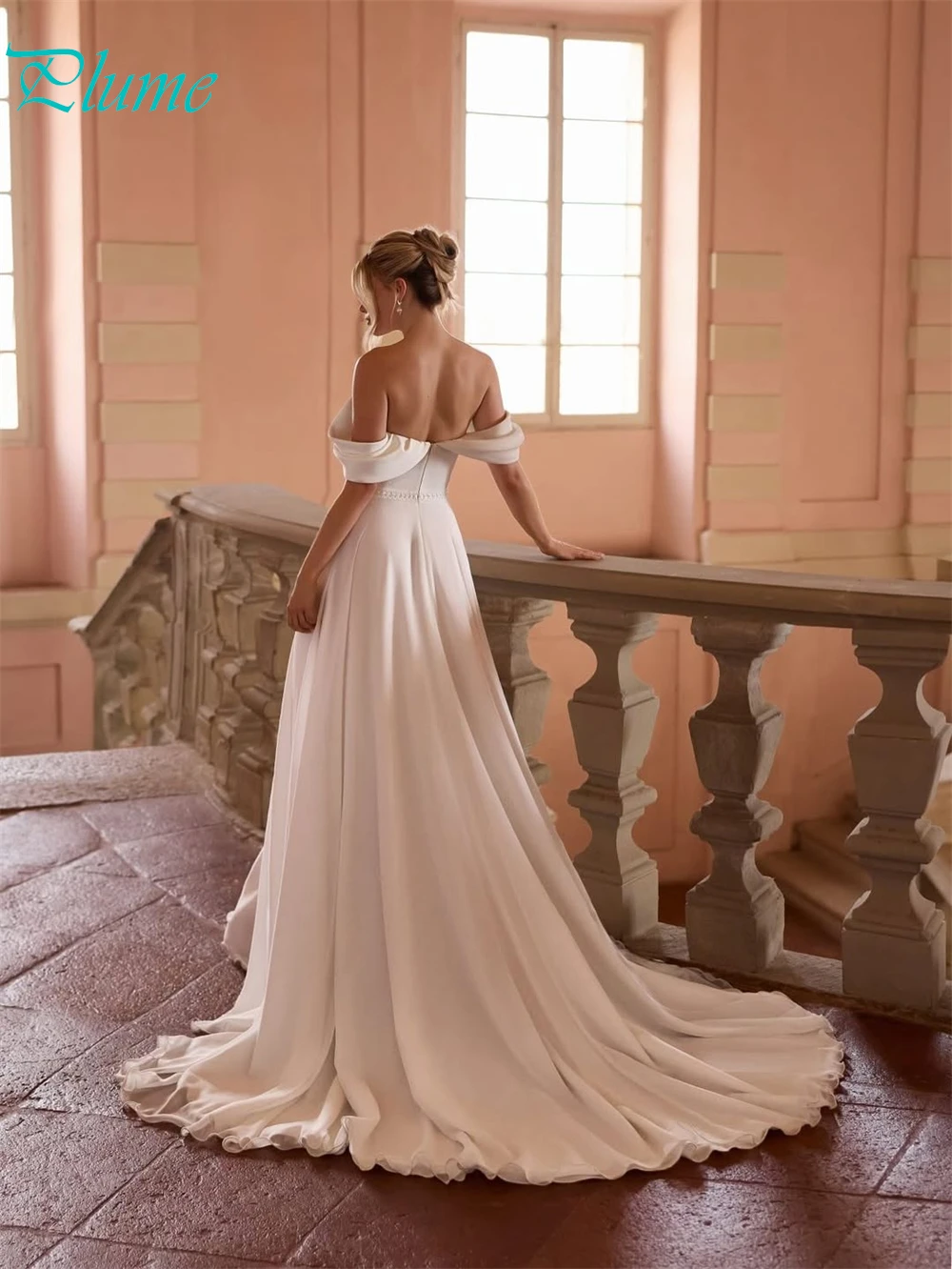 Customized Soft White Chiffon Wedding Dress Sexy Sweetheart Off the Shoulder Bridal Gowns Boho A-Line Court Train Robe de mariée