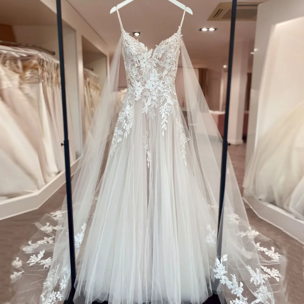 

Luxury Wedding Dresses For Women 2023 Boho Lace Applique Long Wedding Gowns Sweep Train Elegant Bride Dress vestidos de novia