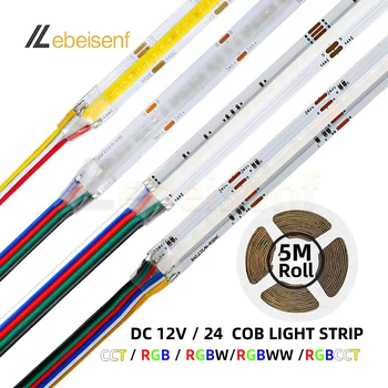 5M/Lot COB RGBCCT RGBCW RGBW RGBWW RGB CCT LED Strip Light DC 12V 24V Highlight FOB Flexible Tape Bar Lamp for Indoor Room Decor
