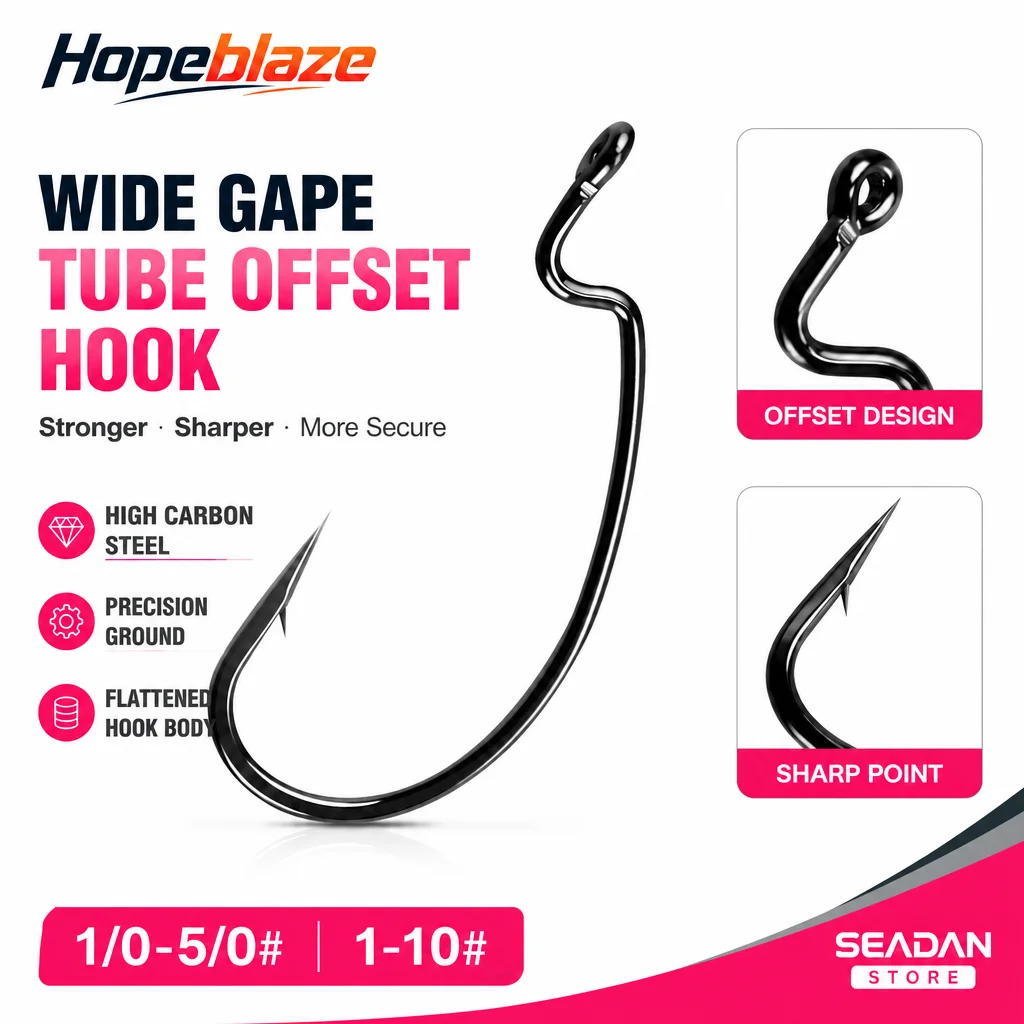 Fishing Hook Offset - Hopeblaze 10 個ワイドギャップオフセットチューブワームフック高炭素鋼ブラックニッケルサイズ 10 # -5/0