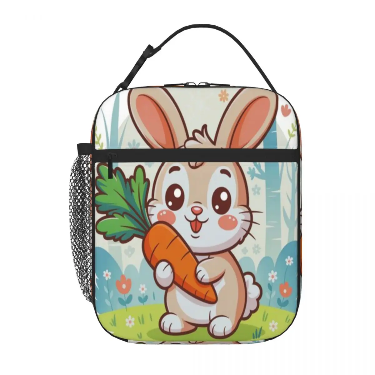 Hot Sale Kawaii Forest Bunny Cute Rabbit Holding A Carrot Stitched Detail Cooler Lunch Bag Homeschool Dining Lunch Box Bag