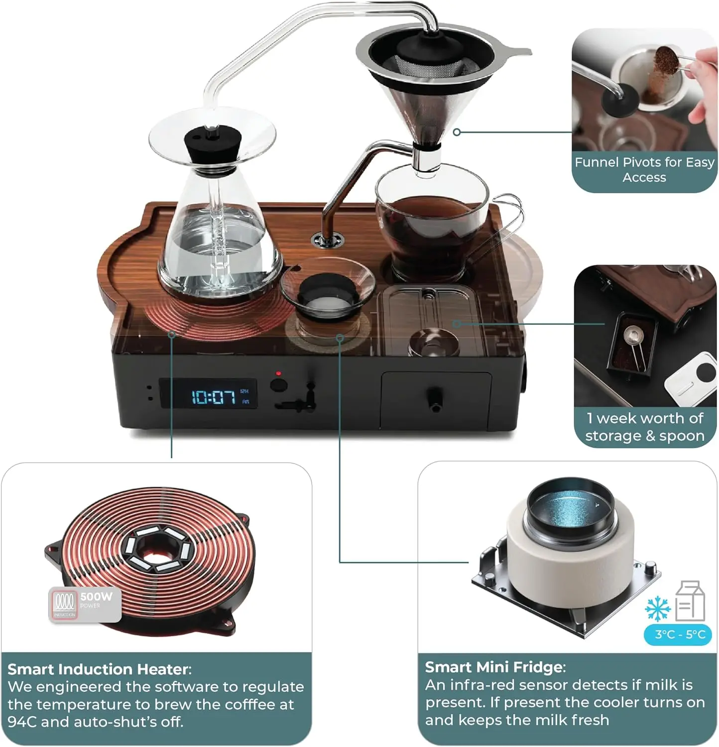 Sveglia per caffè Caffettiera - 2 once, noce nera