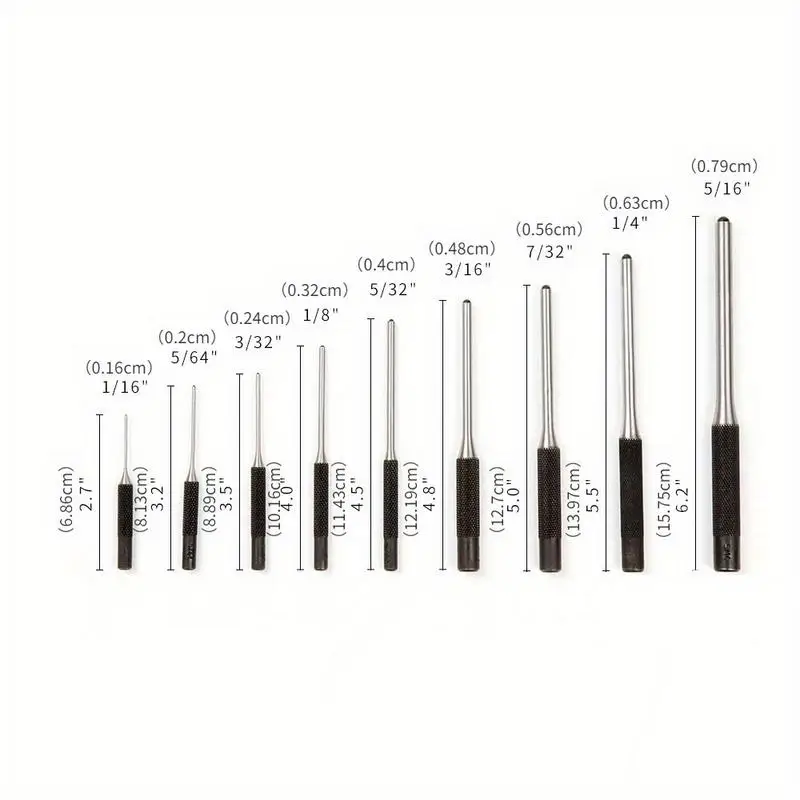 9pcs/set Set Round Head Pin Punch Hollow End Starter Tools 116 To 516 Professional Paring Chisel