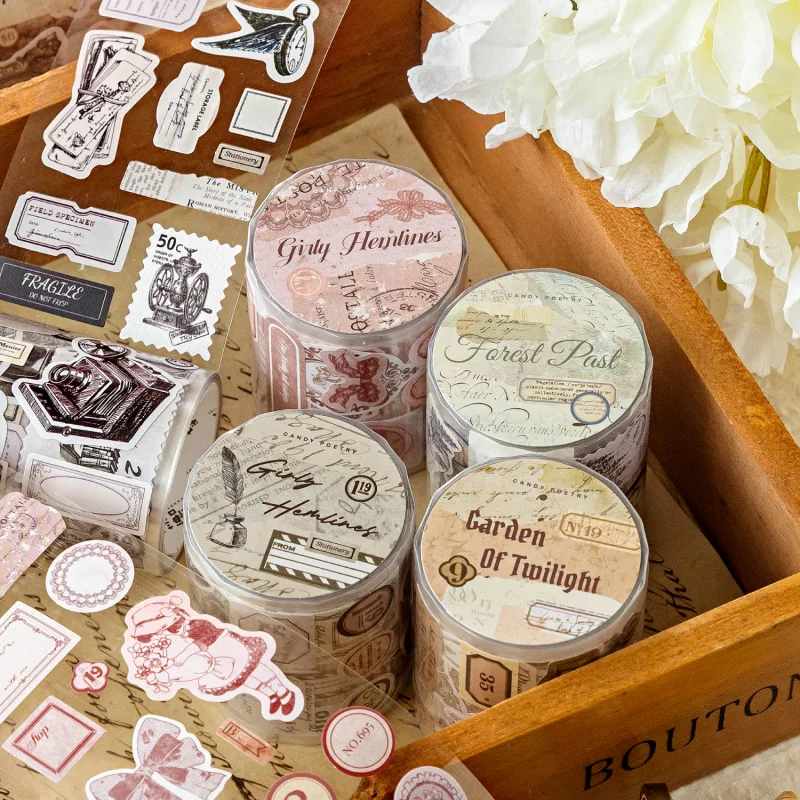 

Card Lover 50mm*2m 1 Roll [Old Century Story Series] Vintage Kraft Paper Theme Masking Tape White Kraft Material Scrapbook Kit