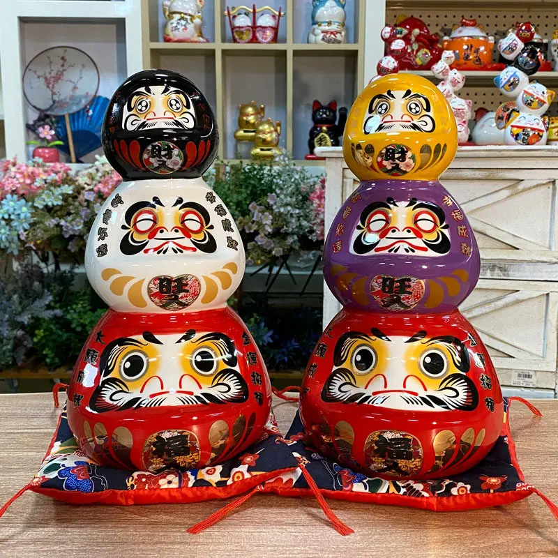 Japanese Daruma Ceramic Sculpture - Stacking Arhats Figurine mascot, Auspicious Tabletop Centerpiece & Zen Home Decor