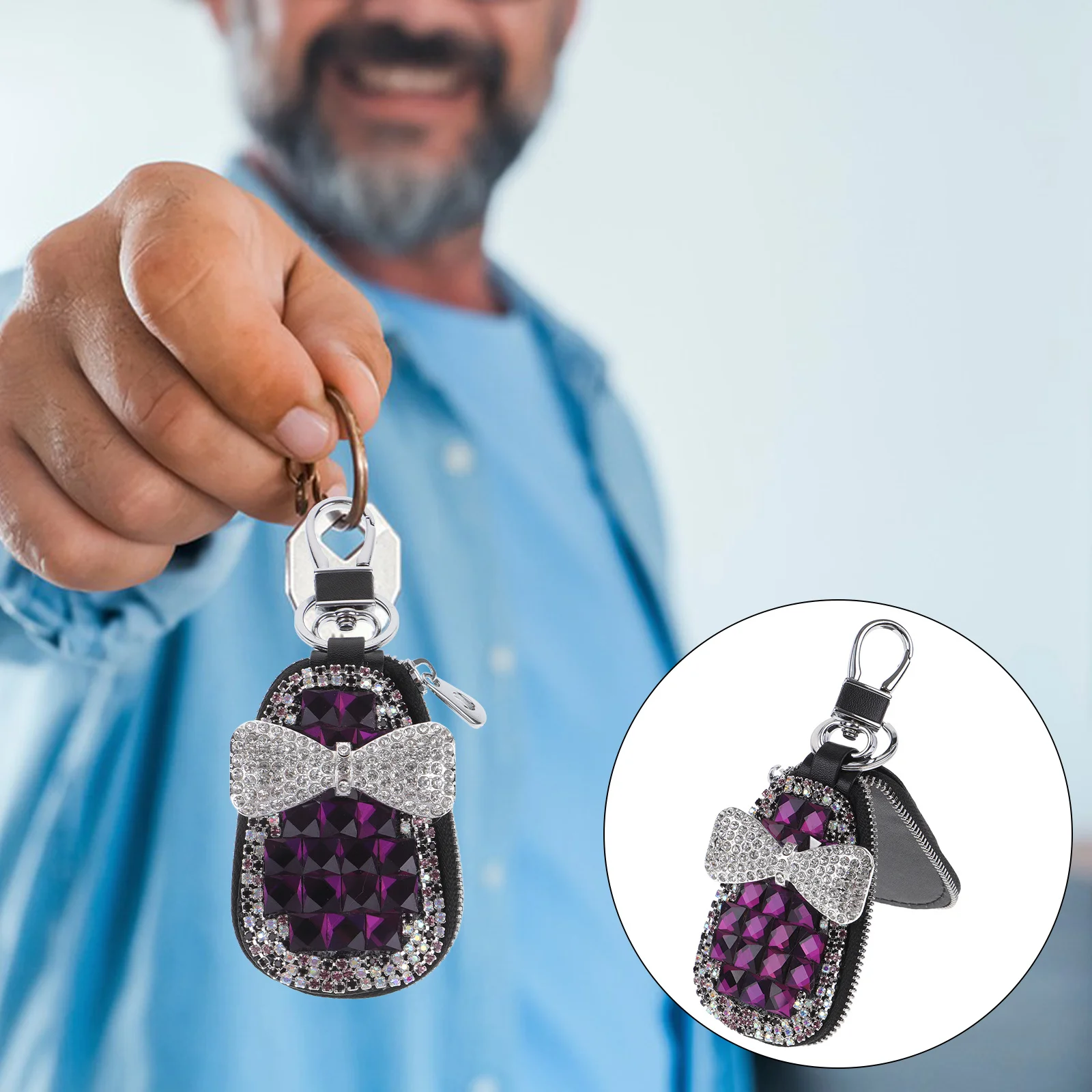 

Elegant Bling Gourd Car Key Cover with Zipper Scratch Resistant Lining Compact Key Fob Case for Car Keys Accessories