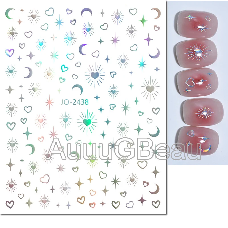 3d Nail Art çıkartmaları gül altın lazer Silvers kalpler yıldız Moons için yapıştırıcı kaydırıcılar tırnak çıkartmalar dekorasyon tırnak manikür