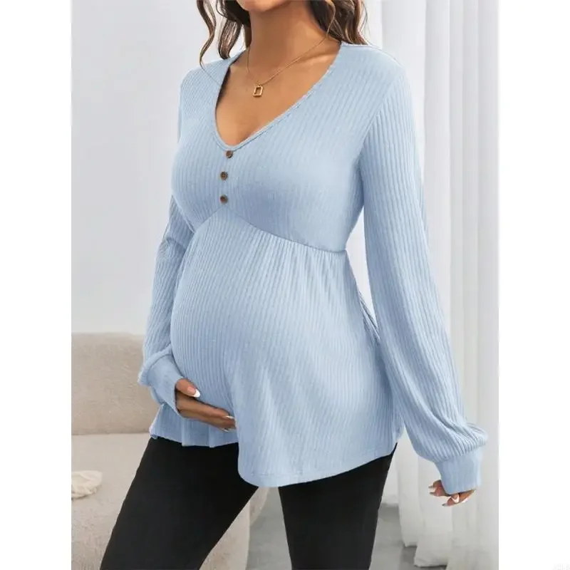 

Комфортный топ для беременных с v-образным вырезом и длинными рукавами, свободная рубашка для кормления, эластичный пуловер для
