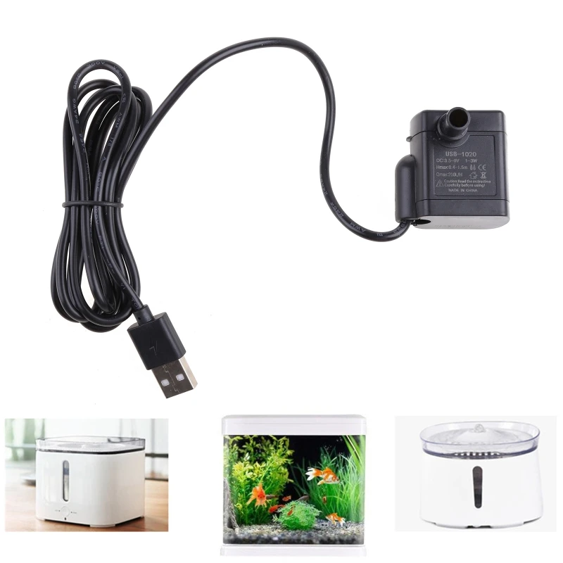 Submersible Quiet USB Mini Submersible 0.4-1.5m High Lift for Fountains Hydroponics for Ponds Aquariums