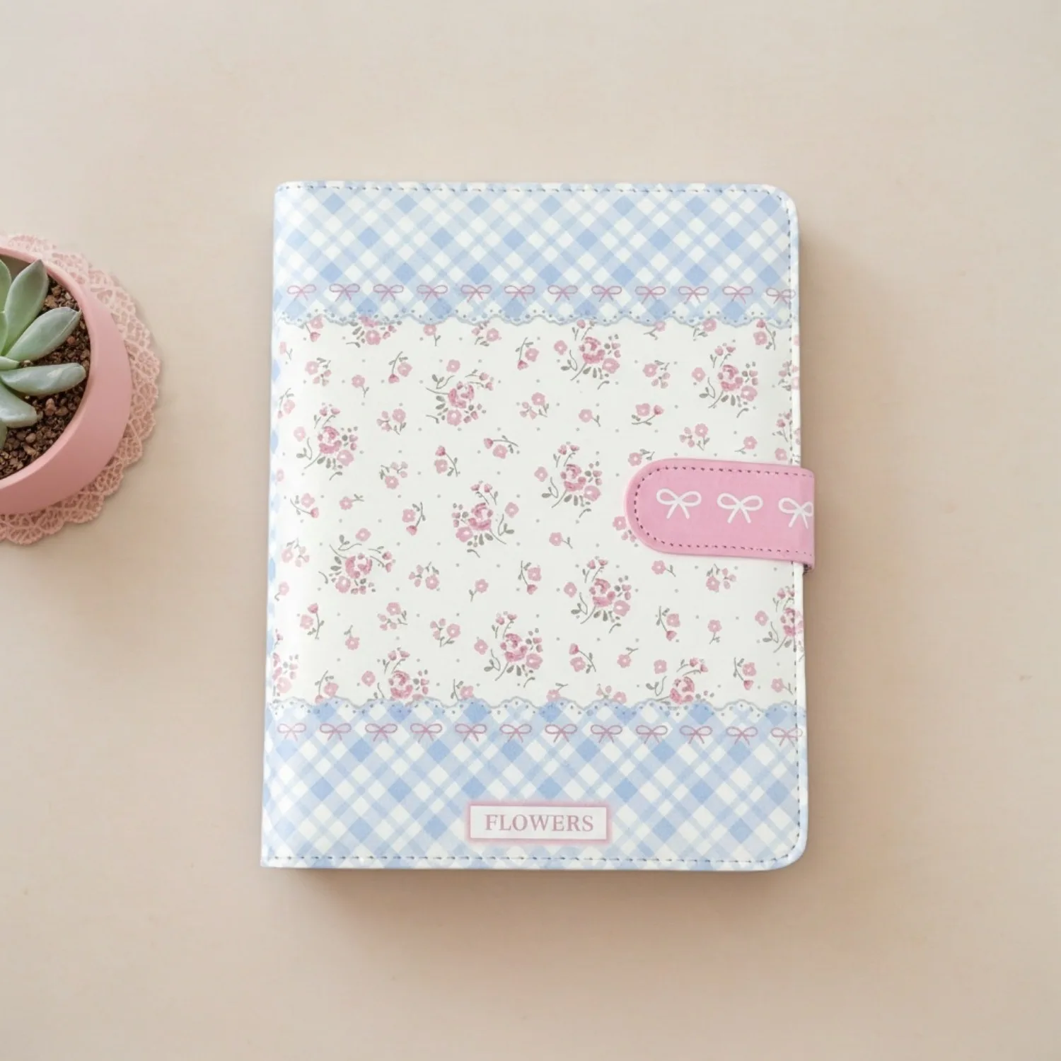 A5 Card Binder Photo Storage Blue Floral Print Scrapbook with Magnetic Closure Cute Ins Style for Girls Kawaii Idol Kpop Card