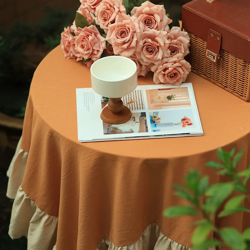 Mantel rústico con volantes de granja, cubierta de mesa redonda de algodón Natural lavable para cocina, boda, restaurante, decoración de fiestas