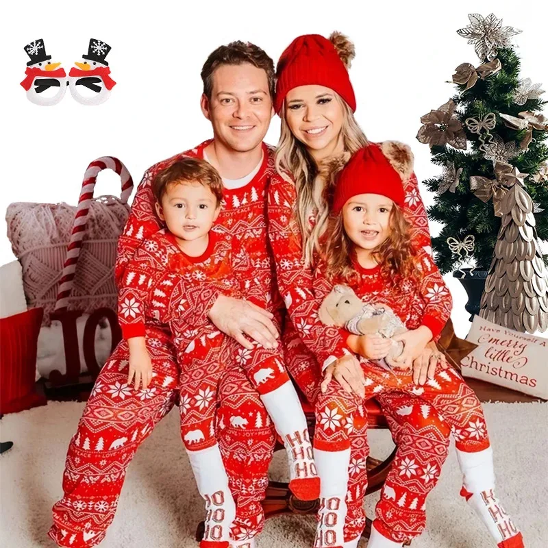 

Cotton Christmas Pajamas Family Matching Outfits Vintage Print T-shirt + Pants Mother Daughter Dad Son Match Loungewear Xmas Pjs