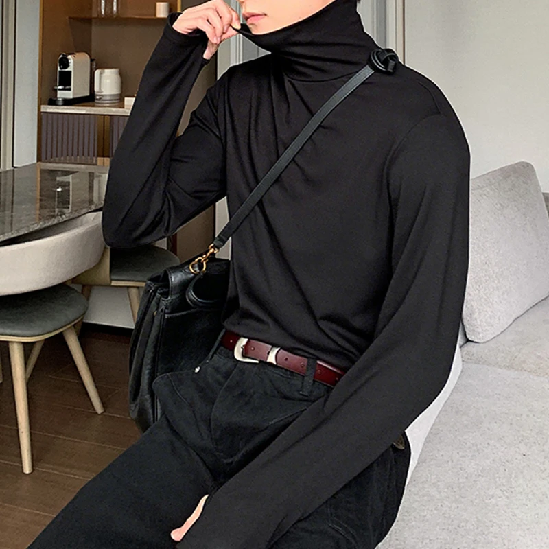 

INCERUN Мужская футболка однотонная водолазка с длинным рукавом осень-зима майка мужская уличная модная повседневная мужская футболка 2025