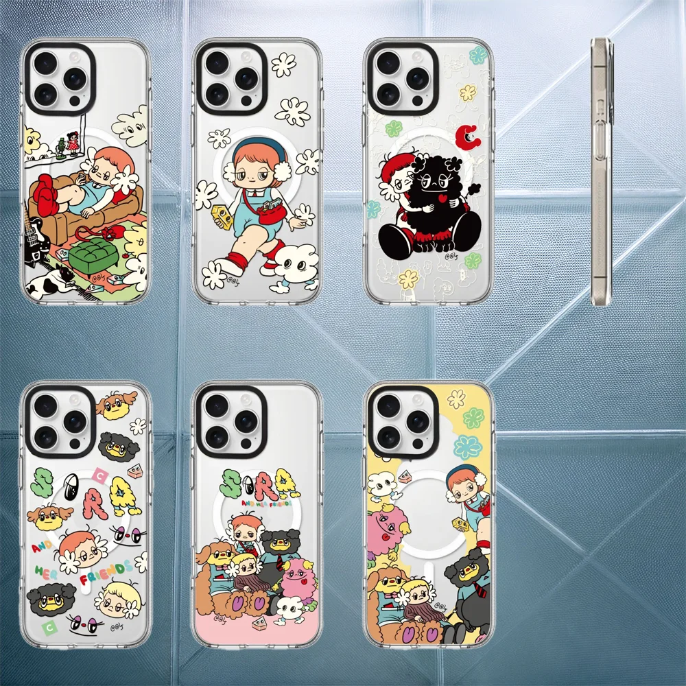 

Transparent Border Magnetic Phone Case Cover for IPhone 16 15 14 13 Pro Max Case Cartoon Design