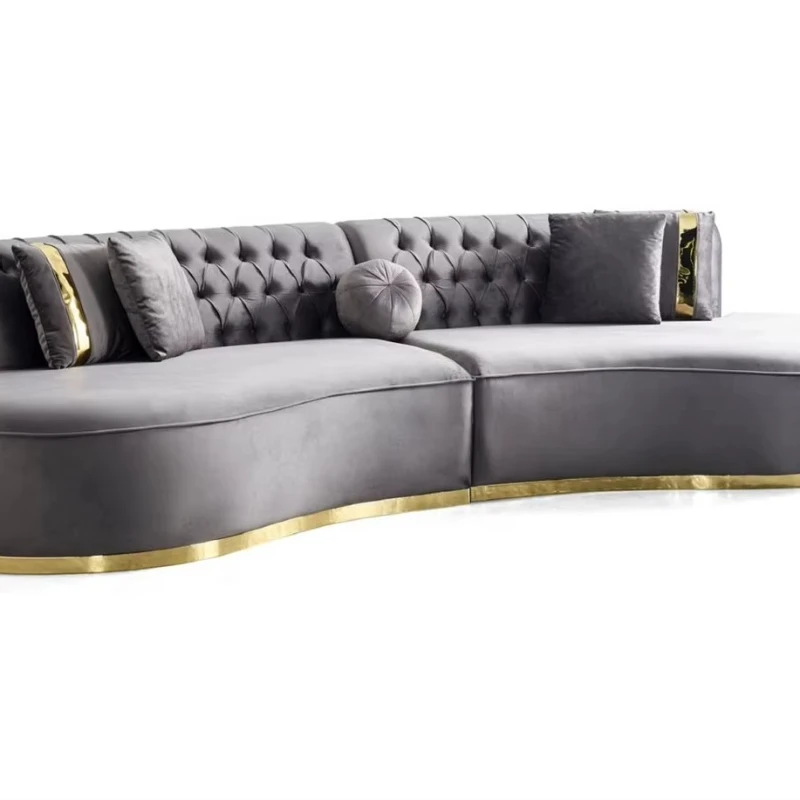 

High quality luxury living room gold stainless steel leisure sofa 5-6 seat velvet home sofa
