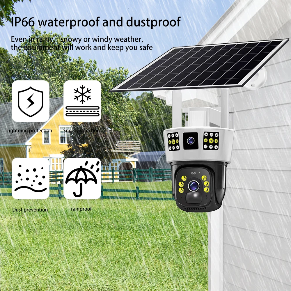 Solar IP Camera Outdoor 12MP HD AI Face Recognition 8000mAh Battery IP66 Waterproof CCTV V380 PRO