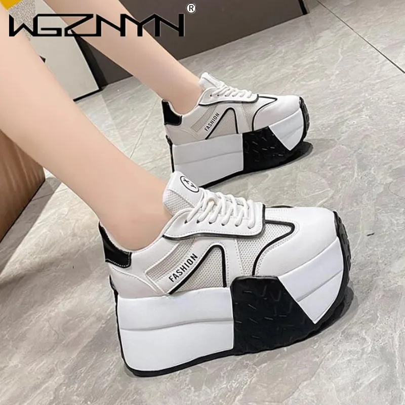 Moda 9CM gruba podeszwa buty sportowe damskie platformy trampki Casual tenis kobieta Vintage wulkanizowane designerskie buty na wysokim obcasie