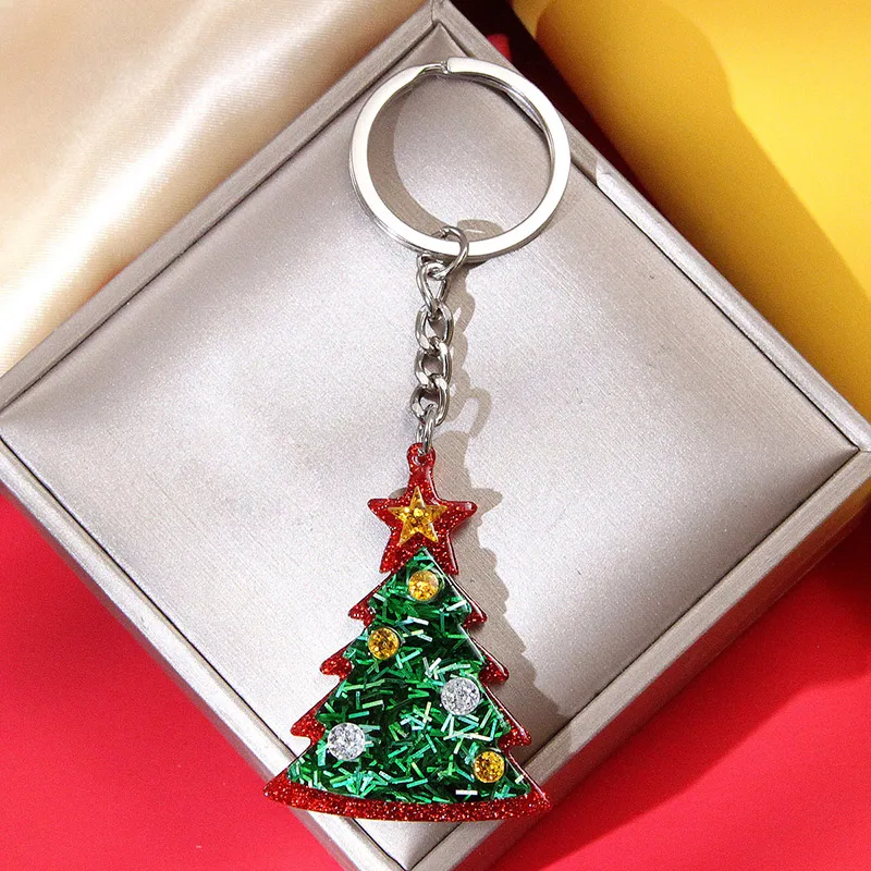 Kymyad Fashion KeyChain For Christmas Gifts Bag Charms Shining Christmas Tree Pendant Key Holder For Women Men Accessories