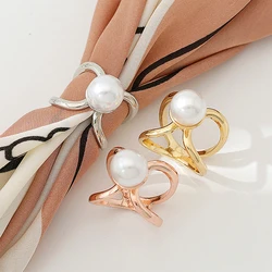 Pearl Scarf Clip Adjustable Silk Scarf Clasp Brooch Ring for Women Scarf Accessories Elegant Jewelry Pin