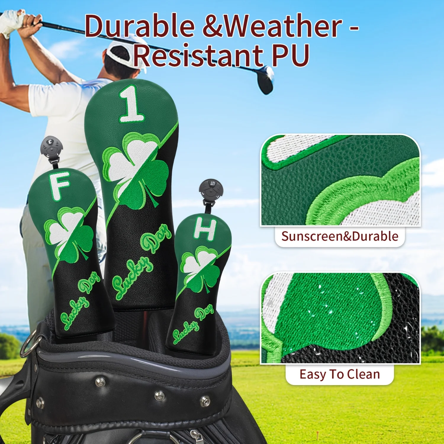 1/4pcs Golf Headcovers - Floral Pattern Golfer Design Black Golf Club Head Covers, Suitable for Drivers, Fairway Woods, Hybrids image 5