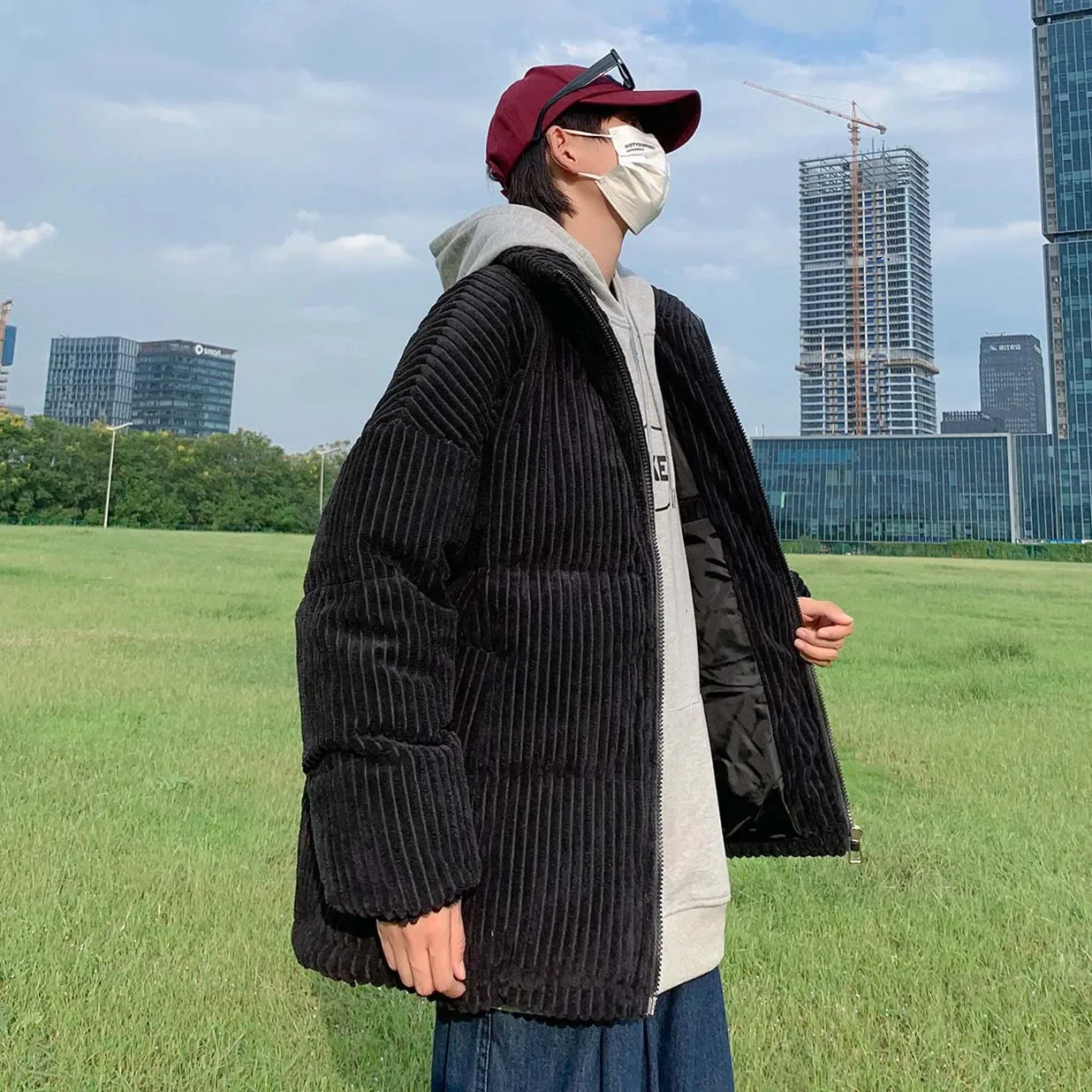 الرجال خمر سروال قصير سترات فضفاضة زوجين سستة معطف سميك الشتاء الوقوف طوق أبلى الصلبة موضة الخريف كل مباراة سترة الذكور