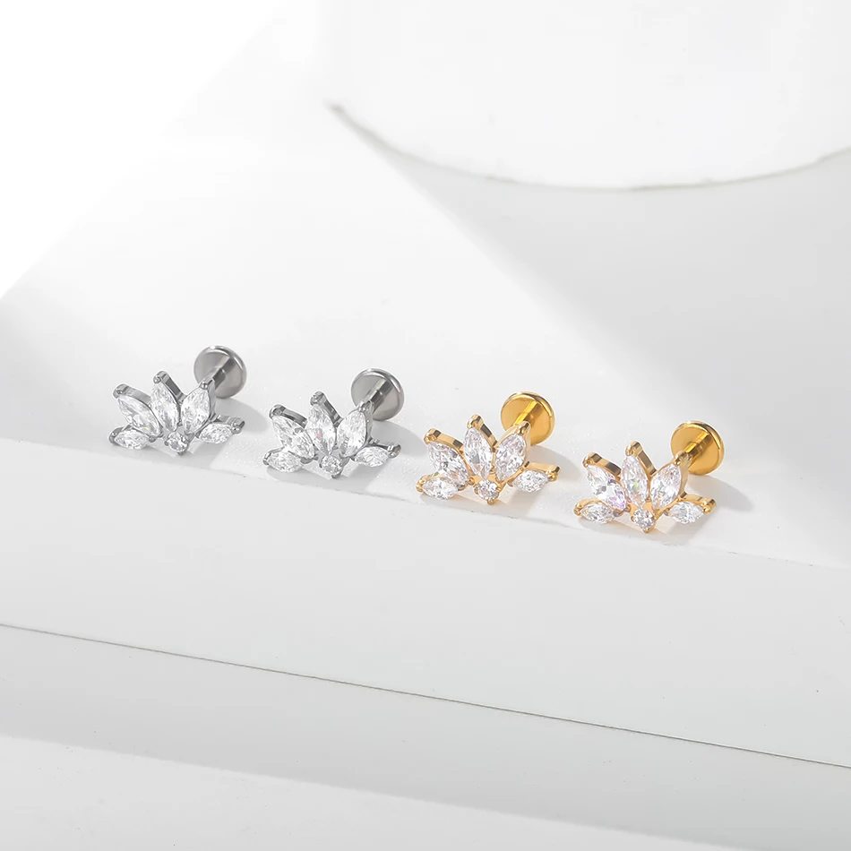 1PC 16G Titanium Marquise CZ Cartilage Helix Conch Lobe Stud Earring Piercings Flat Back Earring Lip Labret Stud Women Jewelry image 6