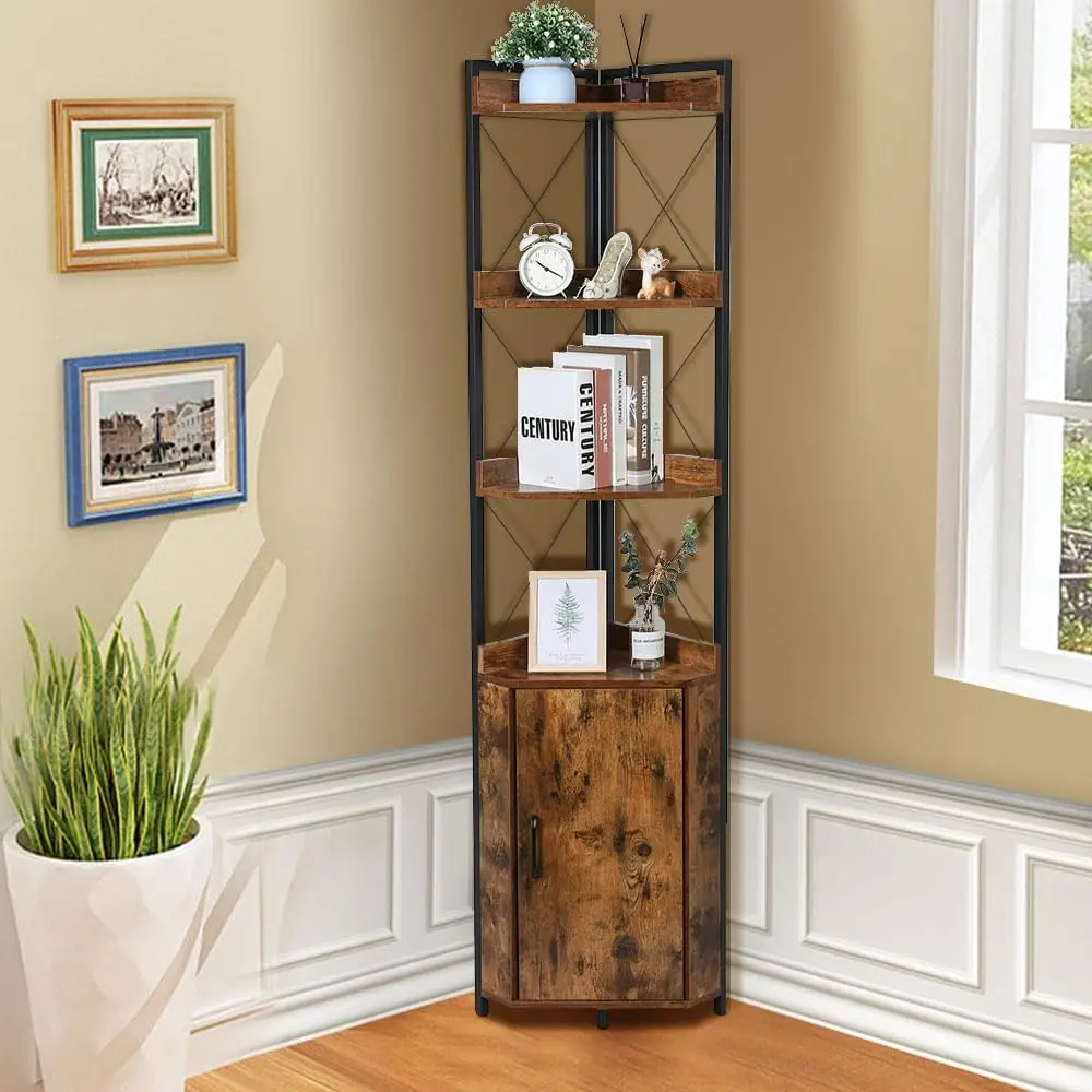 

Tall Corner Shelf Cabinet, Corner Storage Cabinets,70.9'' Height 5-Tier Bookshelf Stand,Corner Plant Stand,for Living Room