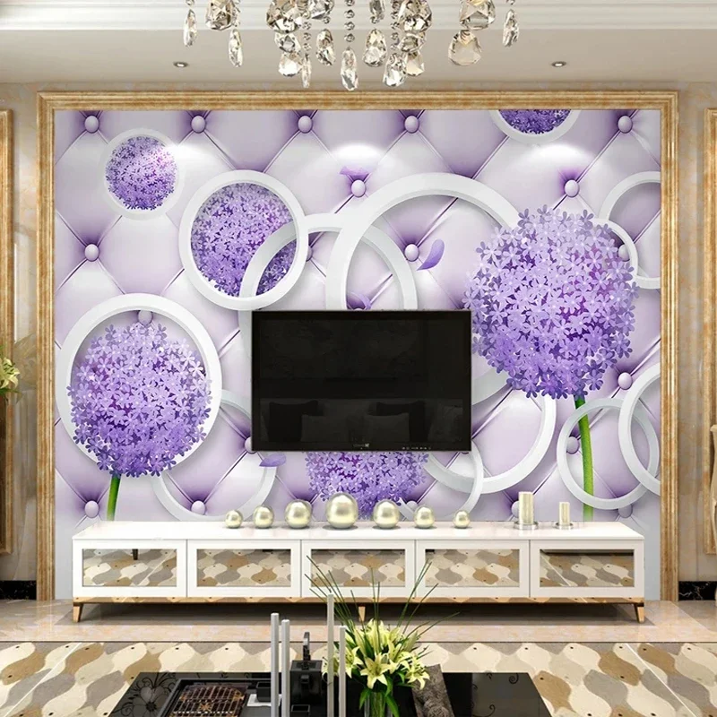 

Custom Any Size 3D Photo Mural Purple Dandelion Circle Soft Pack Wallpaper for Bedroom Living Room TV Background Wall Decoration