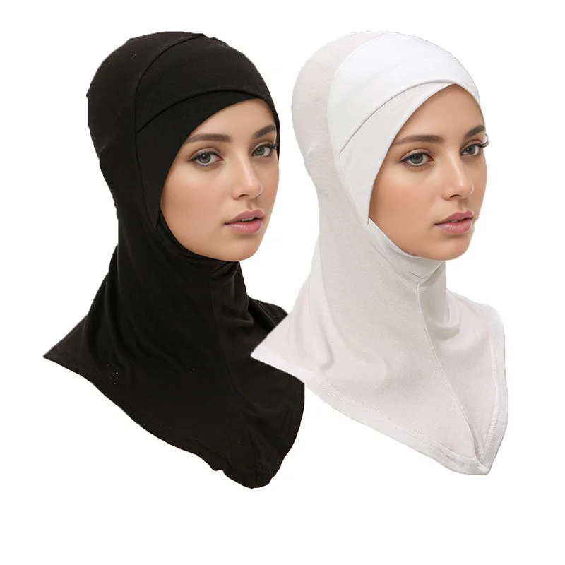 2/Pcs Cross Wrap Chin Cap Muslim Full Cover Cap Hijab Plain Underscarf  Women Stretch Cotton Jersey Inner Headscarf Bonnet Set