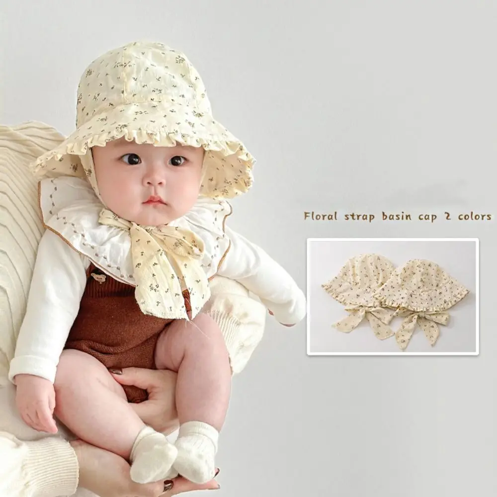 

Cute Korean Style Baby Hat Breathable Comfortable Summer Kid Sun Cap Lace Windproof Rope Baby Bucket Hat Beach