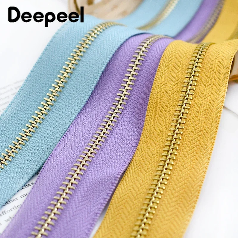 2/3/4/5Yards 5# Metal Zipper Tape Gold Teeth Zip Coil for Clothes Jacket Backpack Bag Zippers Repair Kit DIY Sewing Accessories