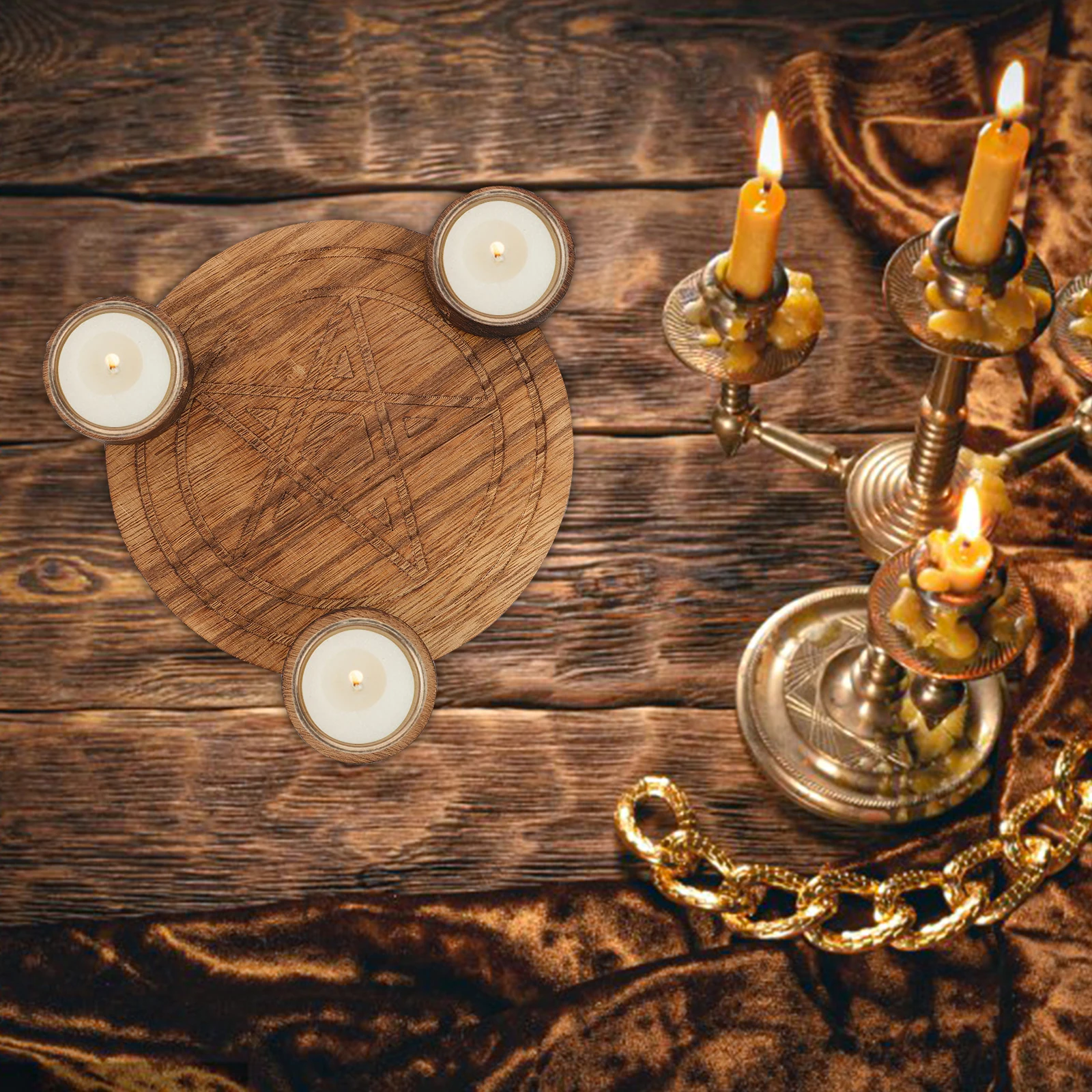 

1pc Christmas Decor Wooden Holder Pentagram Candlestick Strong Small Cute Home Garden Party Religious Ceremony