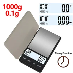 1000g/0.1g Mini Coffee Scale Stainless Steel Electronic Scale with Timer Function Kitchen Portable LCD Digital Espresso Scale