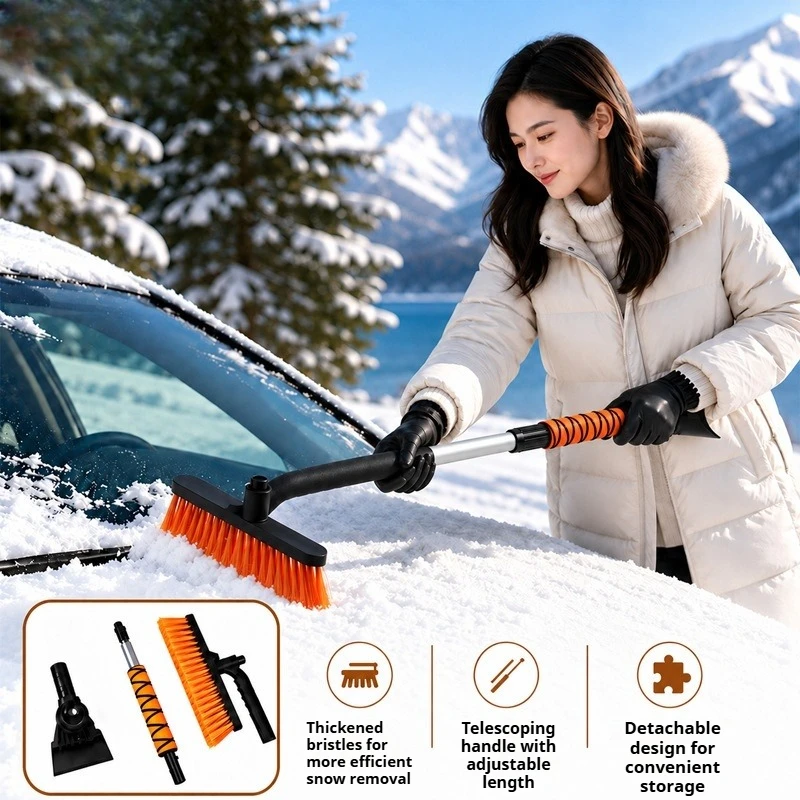Retractable Car Snow Brush with Ice Scraper, Extendable Snow Shovel & Defrosting Tool for Windshield Winter Cleaning