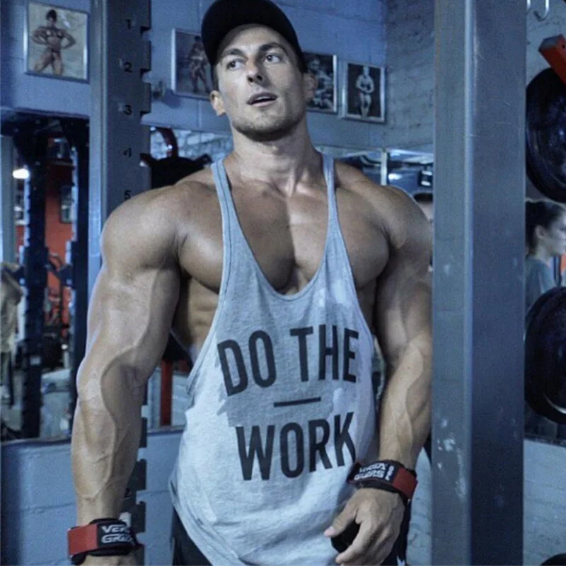 DO THE WORK Gym Tank Tops Mens Cotton Running Vests Workout Singlets Training Bodybuilding Fitness Sleeveless Shirt for Men